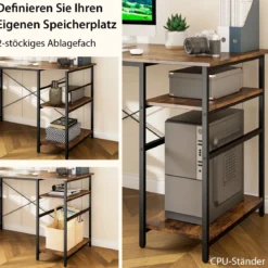 Schreibtisch L-Form Reversibler Eckschreibtisch mit 4 Ablagen 151 x 151 x 75 cm Rustikales Braun