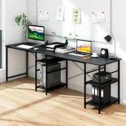 Schreibtisch L-Form Reversibler Eckschreibtisch mit 4 Ablagen 151 x 151 x 75 cm Schwarz
