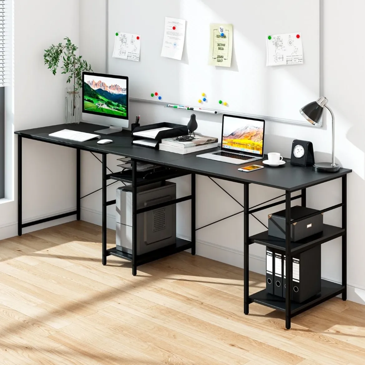 Schreibtisch L-Form Reversibler Eckschreibtisch mit 4 Ablagen 151 x 151 x 75 cm Schwarz