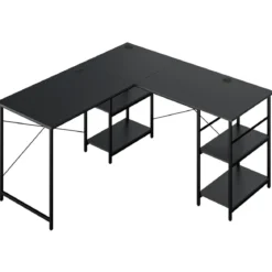 Schreibtisch L-Form Reversibler Eckschreibtisch mit 4 Ablagen 151 x 151 x 75 cm Schwarz