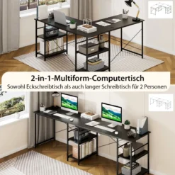 Schreibtisch L-Form Reversibler Eckschreibtisch mit 4 Ablagen 151 x 151 x 75 cm Schwarz