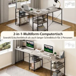 Schreibtisch L-Form Reversibler Eckschreibtisch mit 4 Ablagen 151 x 151 x 75 cm Grau