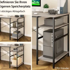 Schreibtisch L-Form Reversibler Eckschreibtisch mit 4 Ablagen 151 x 151 x 75 cm Grau