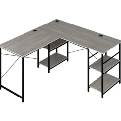Schreibtisch L-Form Reversibler Eckschreibtisch mit 4 Ablagen 151 x 151 x 75 cm Grau