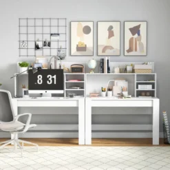 Schreibtisch mit Bücherregal & Kabelführungslöchern 120 x 54 x 129 cm Weiß