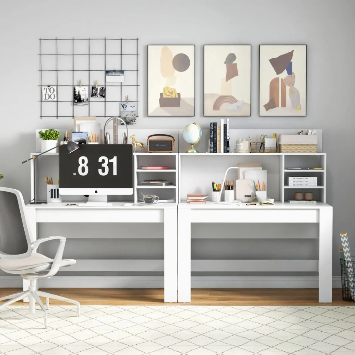 Schreibtisch mit Bücherregal & Kabelführungslöchern 120 x 54 x 129 cm Weiß