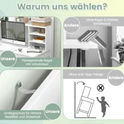 Schreibtisch mit Bücherregal & Kabelführungslöchern 120 x 54 x 129 cm Weiß