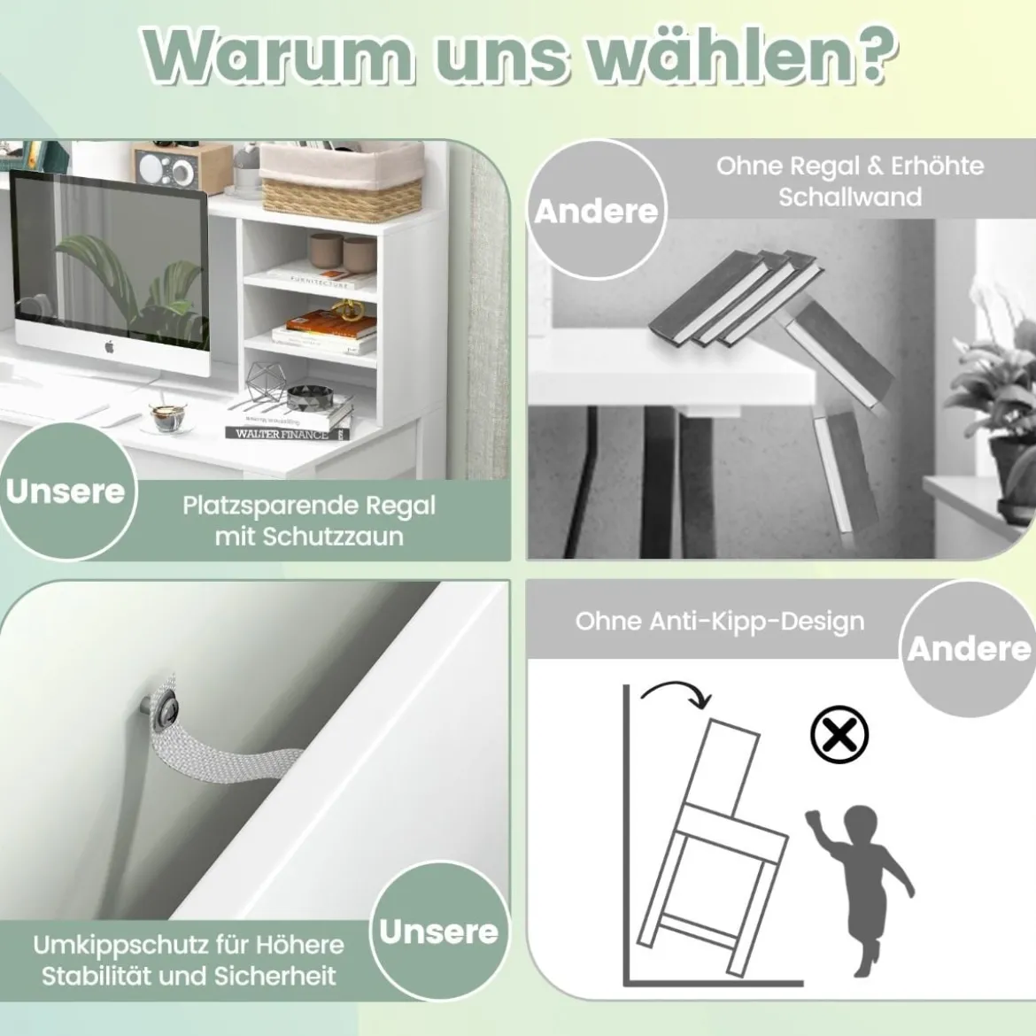 Schreibtisch mit Bücherregal & Kabelführungslöchern 120 x 54 x 129 cm Weiß