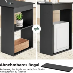 Schreibtisch mit Bücherregal Computertisch mit 6 Regalen PC-Tisch mit Regal Bürotisch Schwarz