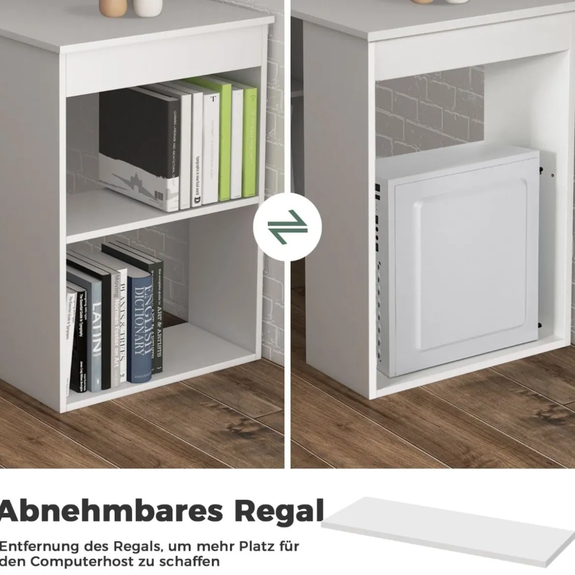 Schreibtisch mit Bücherregal Computertisch mit 6 Regalen PC-Tisch mit Regal Bürotisch Weiß