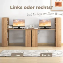 Schreibtisch mit Bücherregal Computertisch mit 6 Regalen PC-Tisch mit Regal Bürotisch Natur