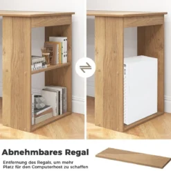 Schreibtisch mit Bücherregal Computertisch mit 6 Regalen PC-Tisch mit Regal Bürotisch Natur