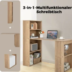 Schreibtisch mit Bücherregal Computertisch mit 6 Regalen PC-Tisch mit Regal Bürotisch Natur
