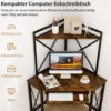 Schreibtisch mit Ladestation Eck Computertisch mit Tastaturablage & 2 Ablagen 113 x 75 x 145 cm Rustikales Braun + Schwarz