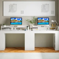 Schreibtisch mit Monitorablage & 2 Bücherregalen Computertisch 120 x 54 x 90 cm Weiß