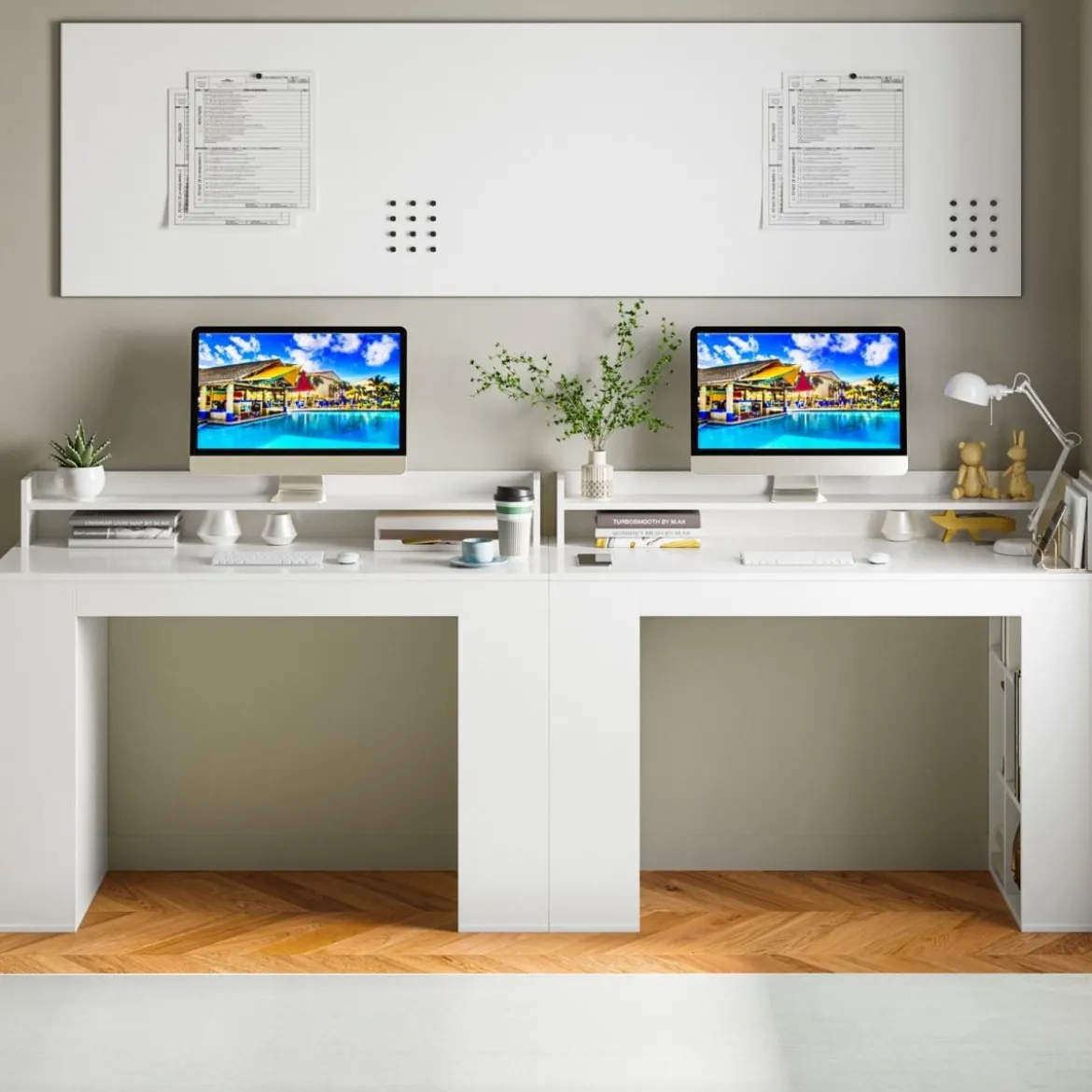 Schreibtisch mit Monitorablage & 2 Bücherregalen Computertisch 120 x 54 x 90 cm Weiß