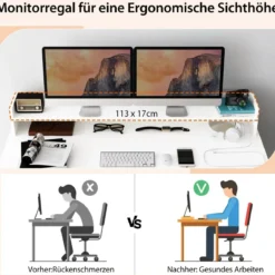 Schreibtisch mit Monitorablage & 2 Bücherregalen Computertisch 120 x 54 x 90 cm Weiß