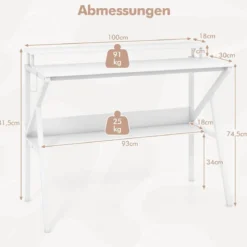 Schreibtisch mit Monitorständer 100 x 50 cm Kleiner Computertisch PC-Tisch mit Regal Weiß