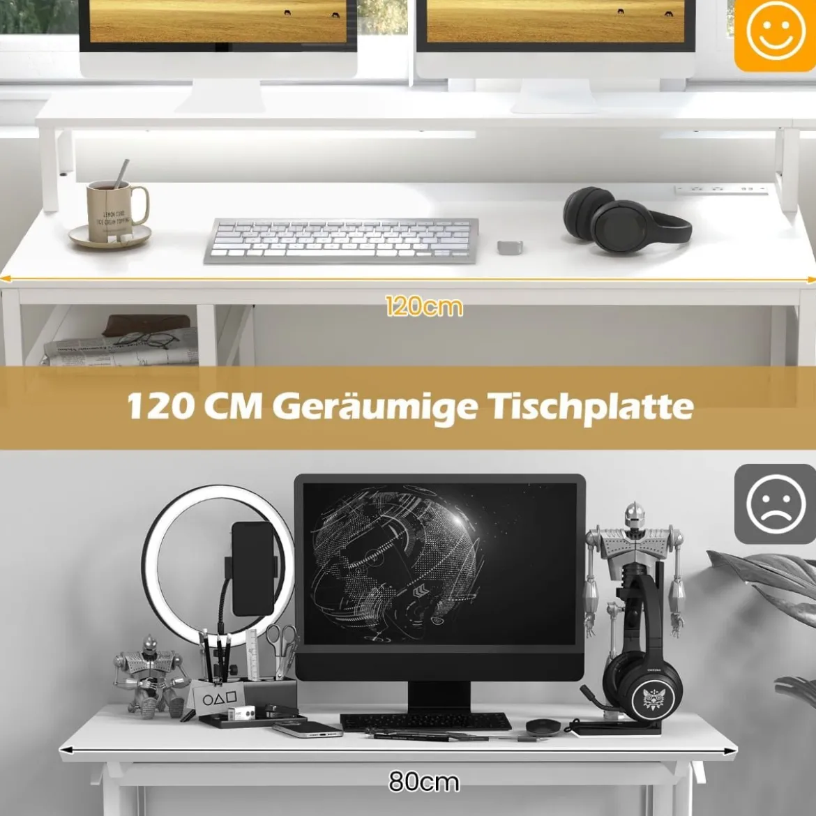 Schreibtisch mit Monitorständer Druckerständer CPU-Ständer & Aktenschrank 168 x 69 x 89 cm Weiß