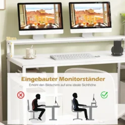 Schreibtisch mit Monitorständer Druckerständer CPU-Ständer & Aktenschrank 168 x 69 x 89 cm Weiß