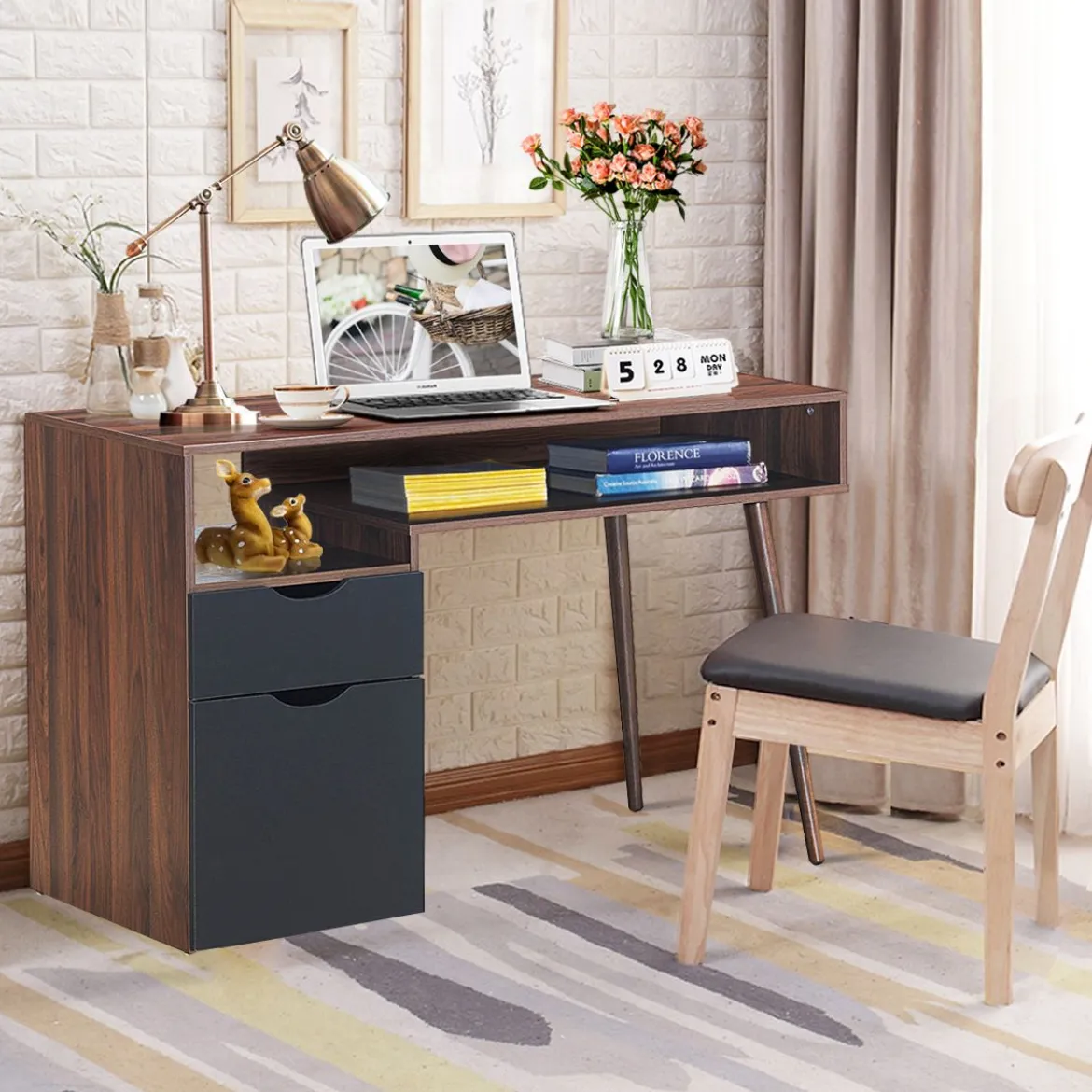 Schreibtisch mit offenem Fach und Schrank Computertisch Holz Bürotisch modern 120 x 55 x 78 cm Braun