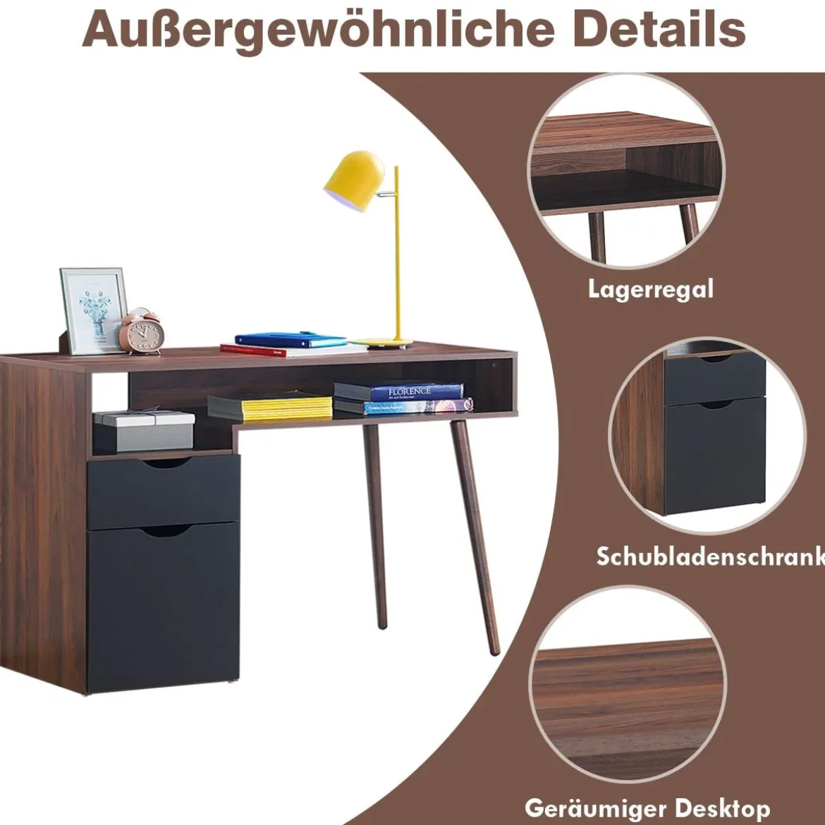 Schreibtisch mit offenem Fach und Schrank Computertisch Holz Bürotisch modern 120 x 55 x 78 cm Braun