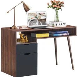 Schreibtisch mit offenem Fach und Schrank Computertisch Holz Bürotisch modern 120 x 55 x 78 cm Braun