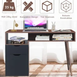 Schreibtisch mit offenem Fach und Schrank Computertisch Holz Bürotisch modern 120 x 55 x 78 cm Braun