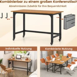 Schreibtisch mit Rollen Computertisch mit Abnehmbarer Stofftasche und Kopfhörerhaken 120 x 60 x 75 cm
