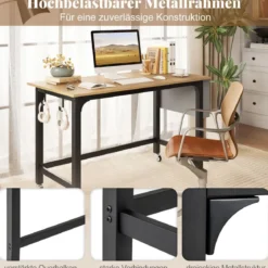 Schreibtisch mit Rollen Computertisch mit Abnehmbarer Stofftasche und Kopfhörerhaken 120 x 60 x 75 cm