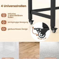 Schreibtisch mit Rollen Computertisch mit Abnehmbarer Stofftasche und Kopfhörerhaken 120 x 60 x 75 cm
