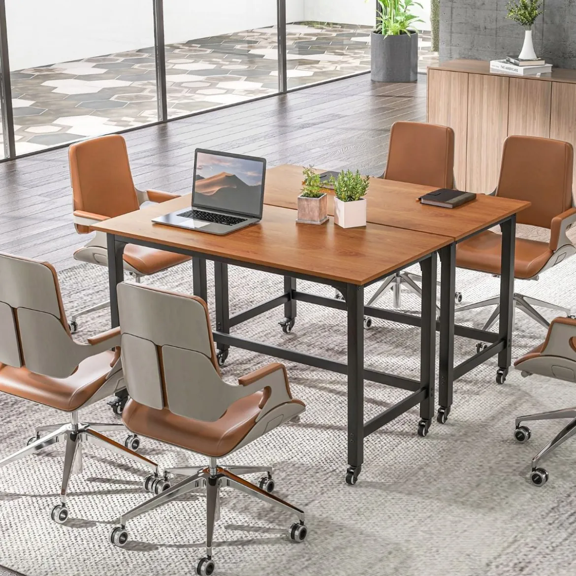 Schreibtisch mit Rollen Computertisch mit Abnehmbarer Stofftasche und Kopfhörerhaken 120 x 60 x 75 cm