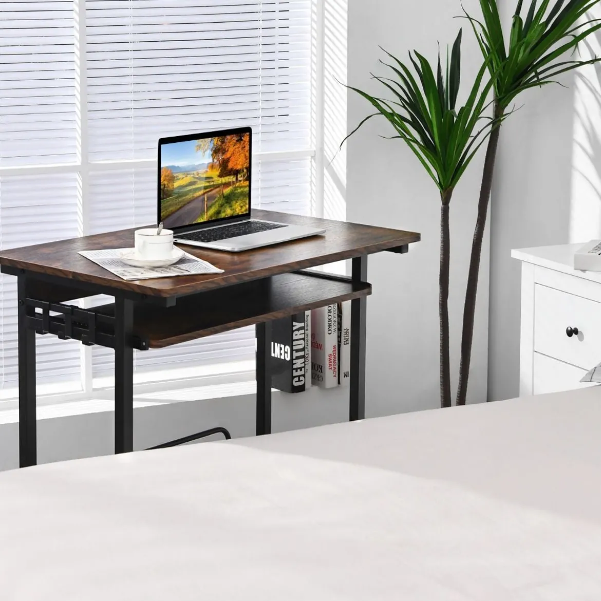 Schreibtisch mit Rollen Tastaturablage Platzsparender Computertisch 80 x 50 x 75 cm Rustikales Braun