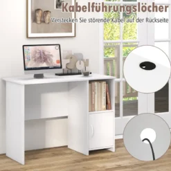 Schreibtisch mit Schrank Computertisch mit Kabellöchern und offenem Regal 106 x 50 x 77,5 cm Weiß