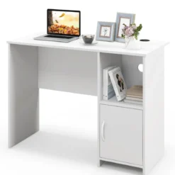 Schreibtisch mit Schrank Computertisch mit Kabellöchern und offenem Regal 106 x 50 x 77,5 cm Weiß