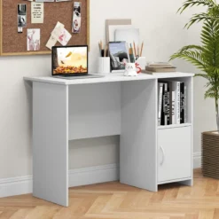 Schreibtisch mit Schrank Computertisch mit Kabellöchern und offenem Regal 106 x 50 x 77,5 cm Weiß