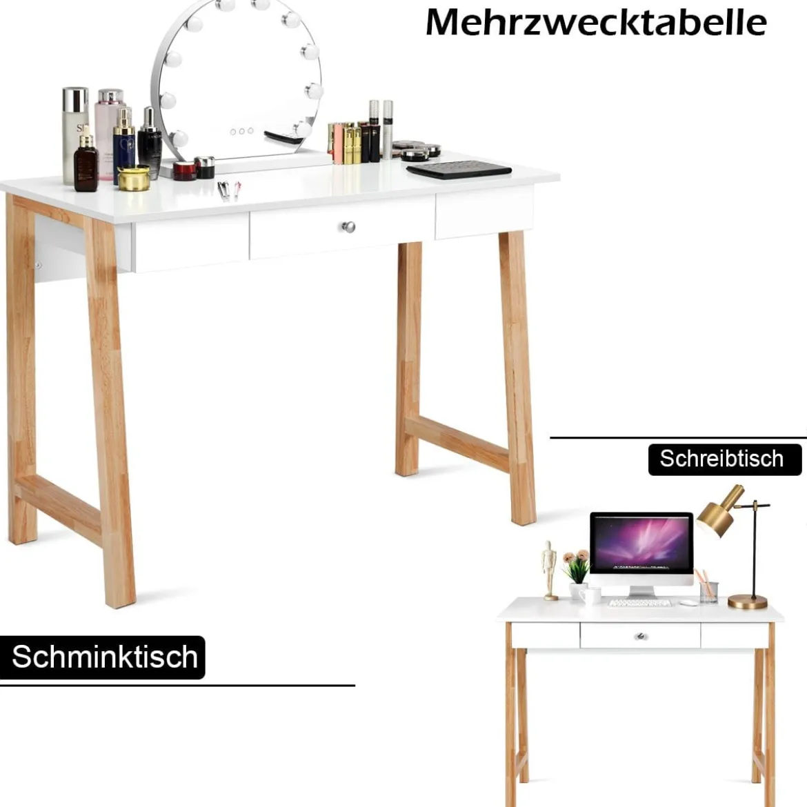 Schreibtisch mit Schublade Computertisch Schminktisch Bürotisch 106 x 50 x 75,5 cm Natur