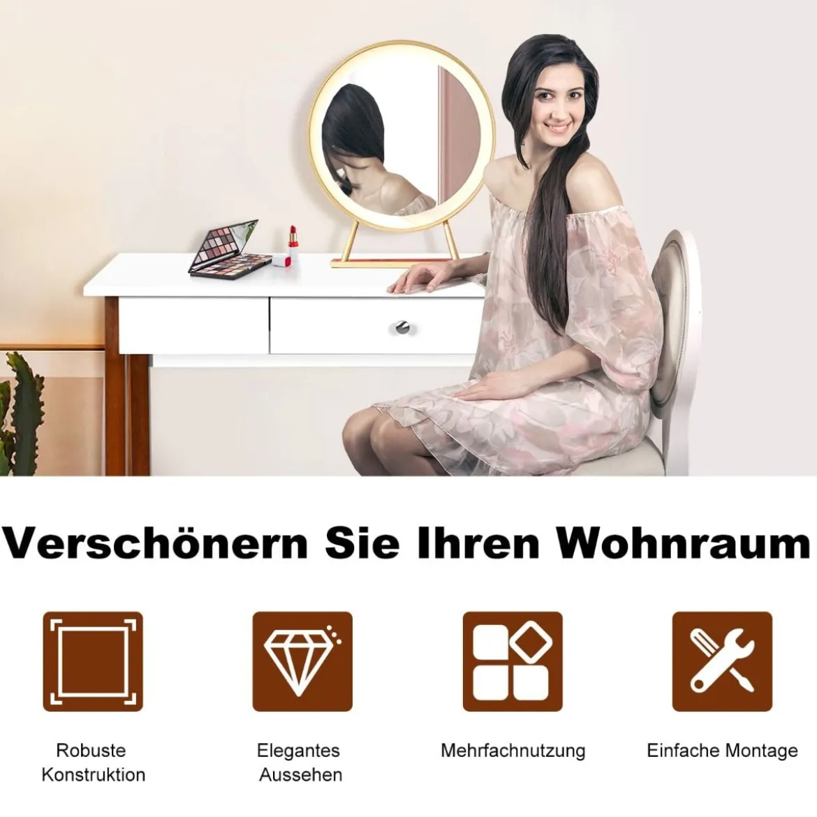 Schreibtisch mit Schublade Computertisch Kautschuk Tischbeine Schminktisch Bürotisch Braun