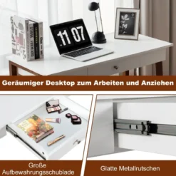 Schreibtisch mit Schublade Computertisch Kautschuk Tischbeine Schminktisch Bürotisch Braun
