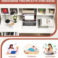 Schreibtisch mit 2 Schubladen und 5 Fächern Computertisch Kinderschreibtisch 120 x 60 x 110 cm Weiß