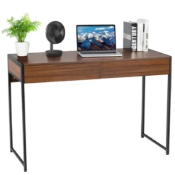 Schreibtisch mit 2 Schubladen Computertisch Hölzerner Bürotisch 112 x 48 x 76 cm Schwarz + Antik