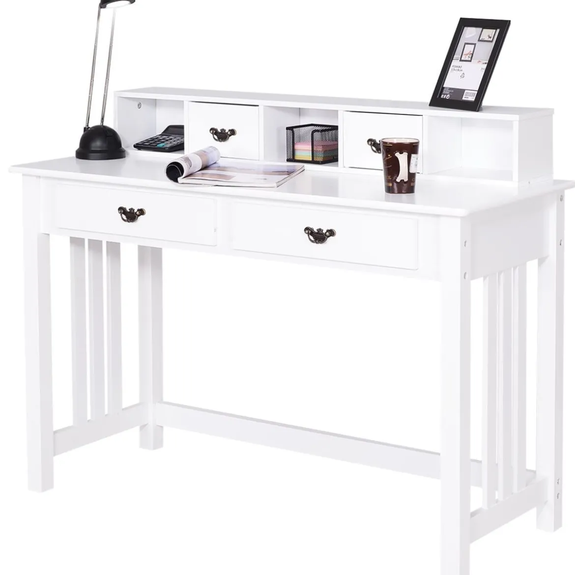 Schreibtisch mit 4 Schubladen 2-stöckiger Tisch Computertisch mit abnehmbarem Aufsatz 120 x 48 x 77 cm Weiß