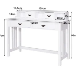 Schreibtisch mit 4 Schubladen 2-stöckiger Tisch Computertisch mit abnehmbarem Aufsatz 120 x 48 x 77 cm Weiß