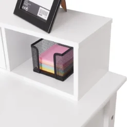 Schreibtisch mit 4 Schubladen 2-stöckiger Tisch Computertisch mit abnehmbarem Aufsatz 120 x 48 x 77 cm Weiß