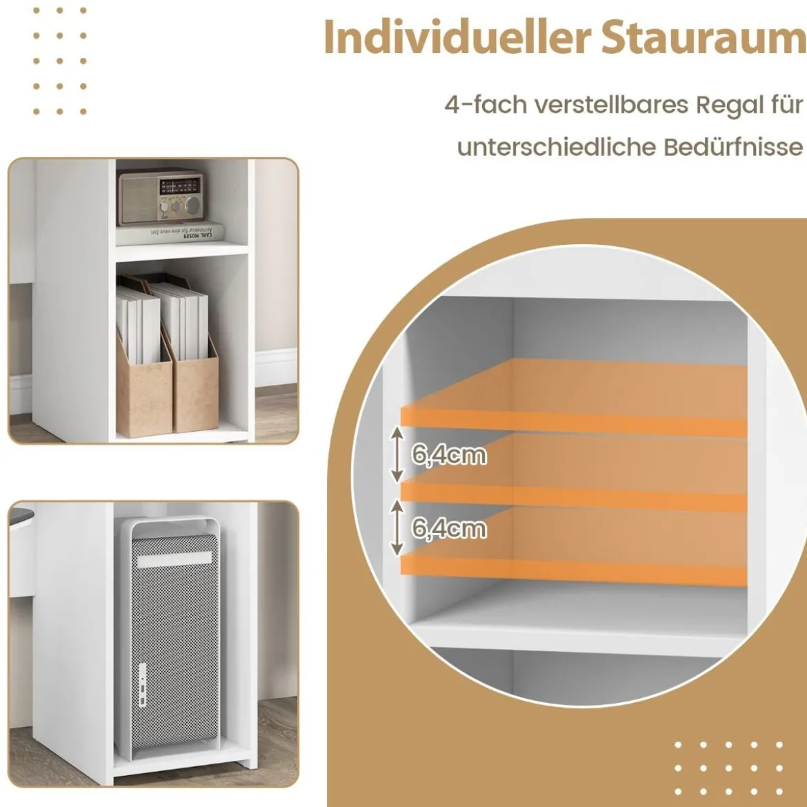 Schreibtisch mit Schublade und verstellbarem Regal Computertisch mit Kabelloch 110 x 50 x 82 cm Weiß