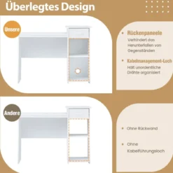 Schreibtisch mit Schublade und verstellbarem Regal Computertisch mit Kabelloch 110 x 50 x 82 cm Weiß