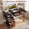 Schreibtisch mit 5 Stoffschubladen Computertisch mit Regal PC Tisch für kleine Räume Braun
