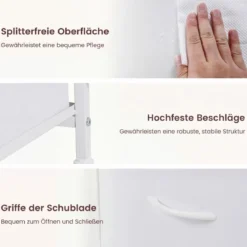 Schreibtisch mit 5 Stoffschubladen Computertisch mit Regal PC Tisch für kleine Räume Weiß