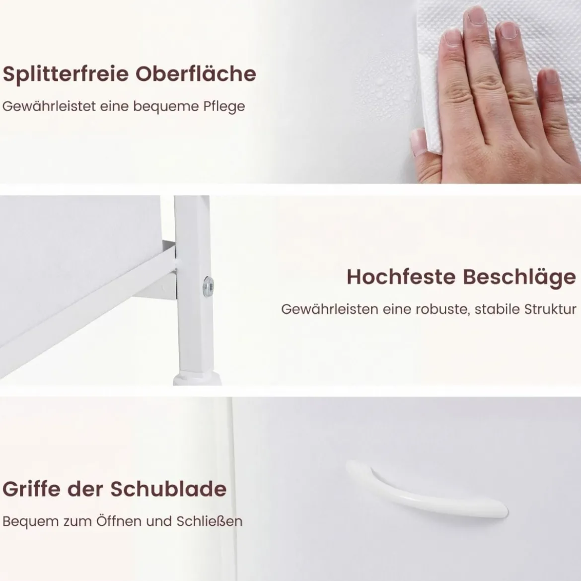 Schreibtisch mit 5 Stoffschubladen Computertisch mit Regal PC Tisch für kleine Räume Weiß