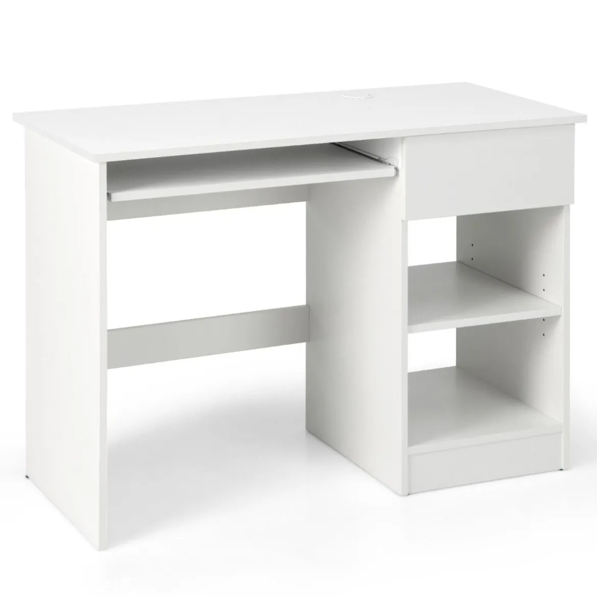 Schreibtisch mit Tastaturablage & Schublade & Verstellbarem Regal Computertisch 108 x 48 x 75 cm Weiß